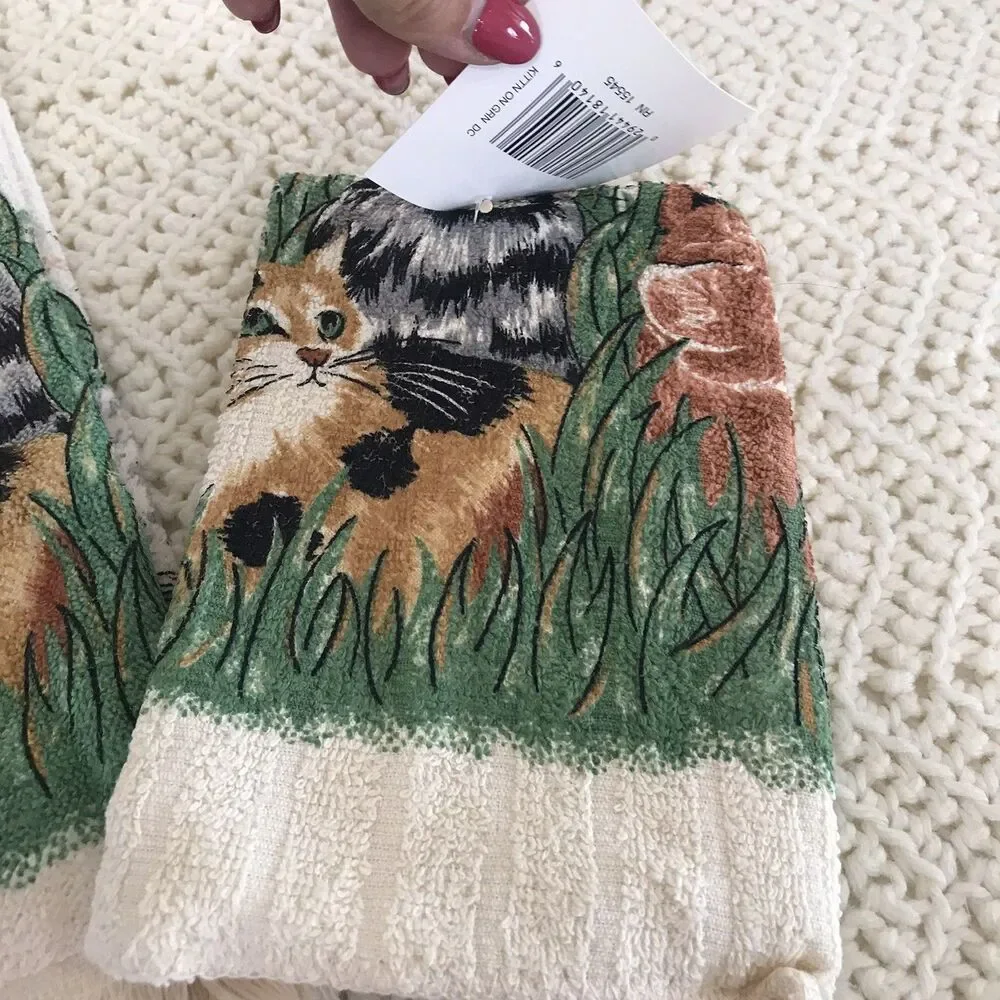 Vintage Kitchen Set Towel, Oven Mitt, & Pot Holder Cats Kittens Meow New USA